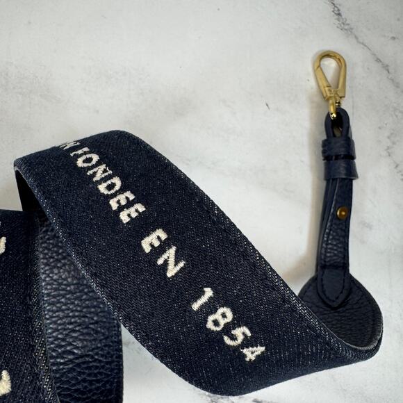 Louis Vuitton Denim Bag Strap Capucines Navy Blue/White/Gold Bandouliere LV rare - Picture 4 of 7